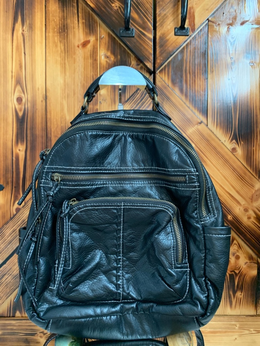 BLACK FAUX LEATHER BACKPACK